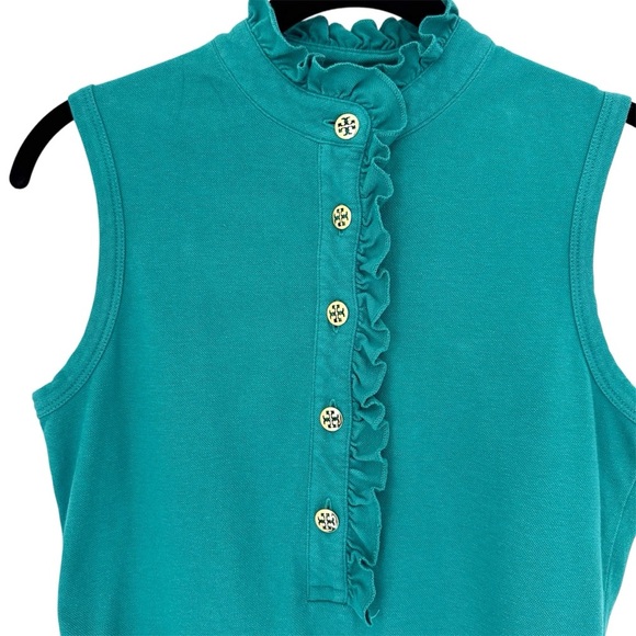 💚TORY BURCH Sleeveless Teal Top with Ruffle Detail Size XS - Picture 2 of 8